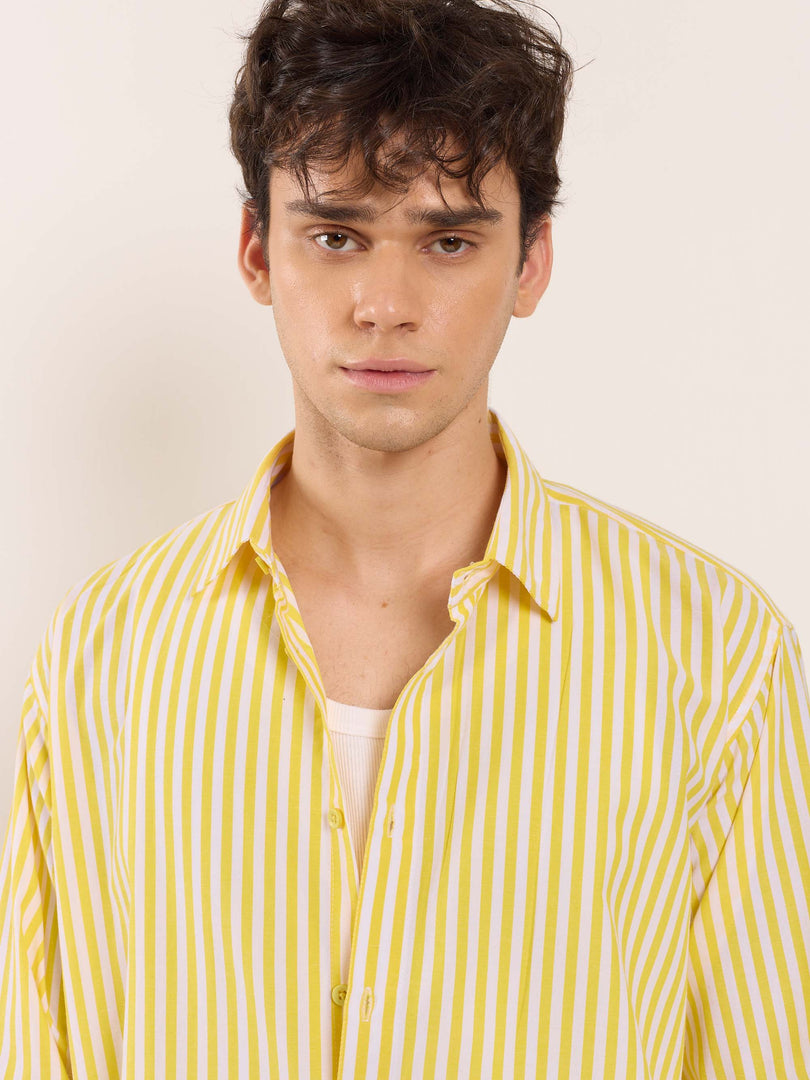 Yellow & White Poplin Striped Shirt
