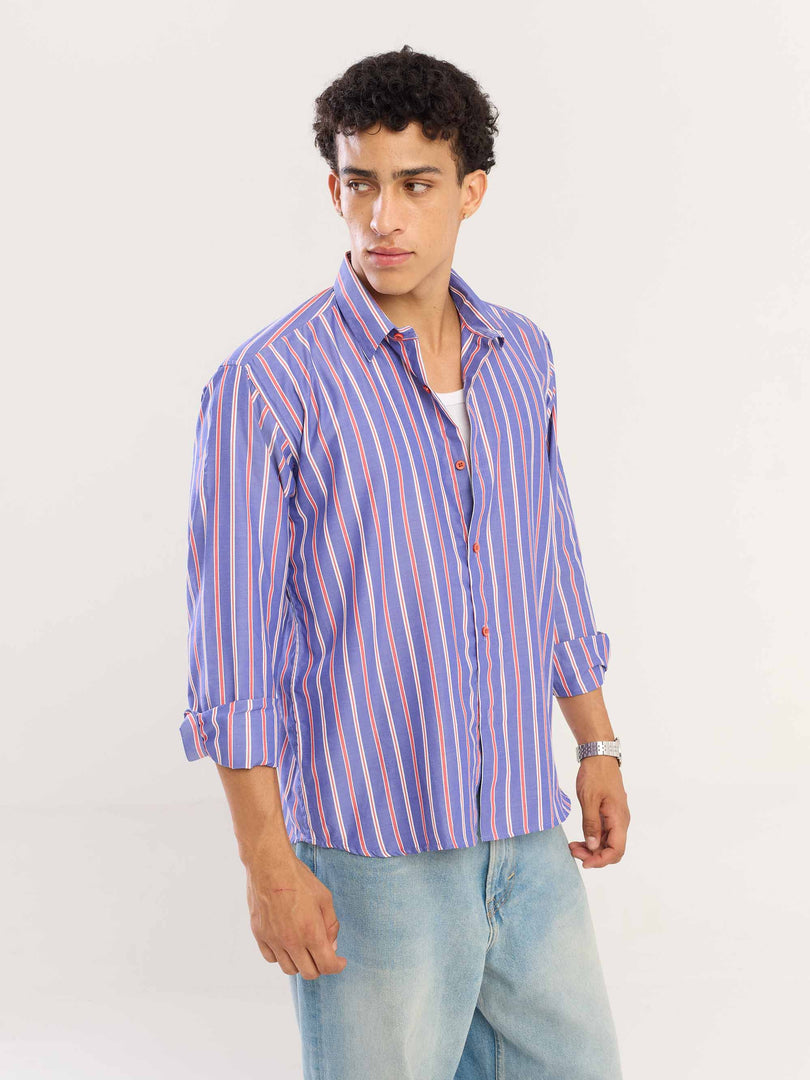 Blue & Red Striped Poplin Shirt