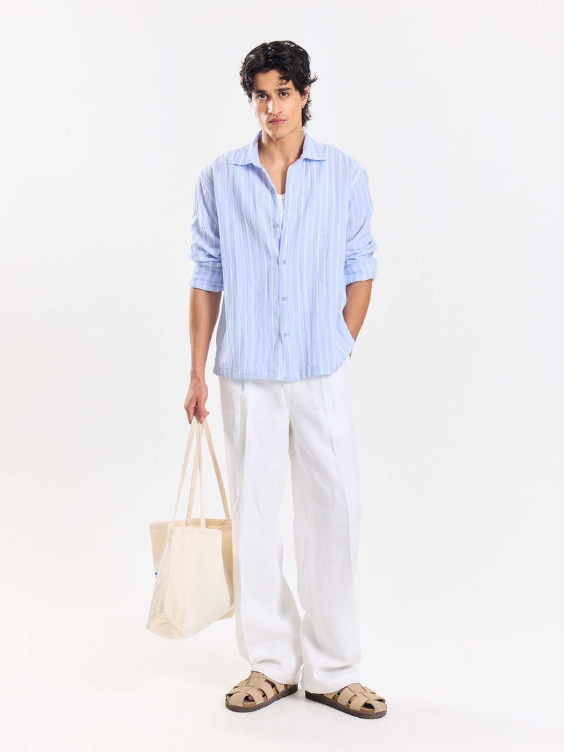 Powder Blue Striped Gauze Holiday Shirt