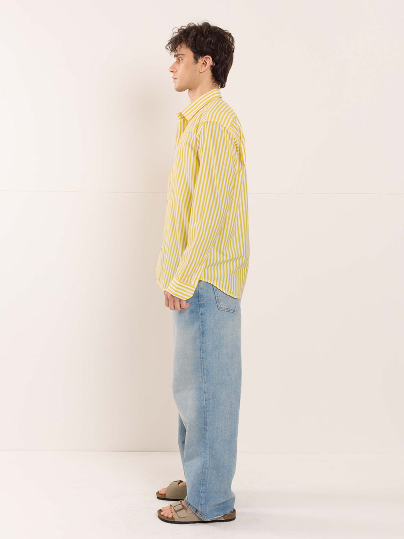 Yellow & White Poplin Striped Shirt