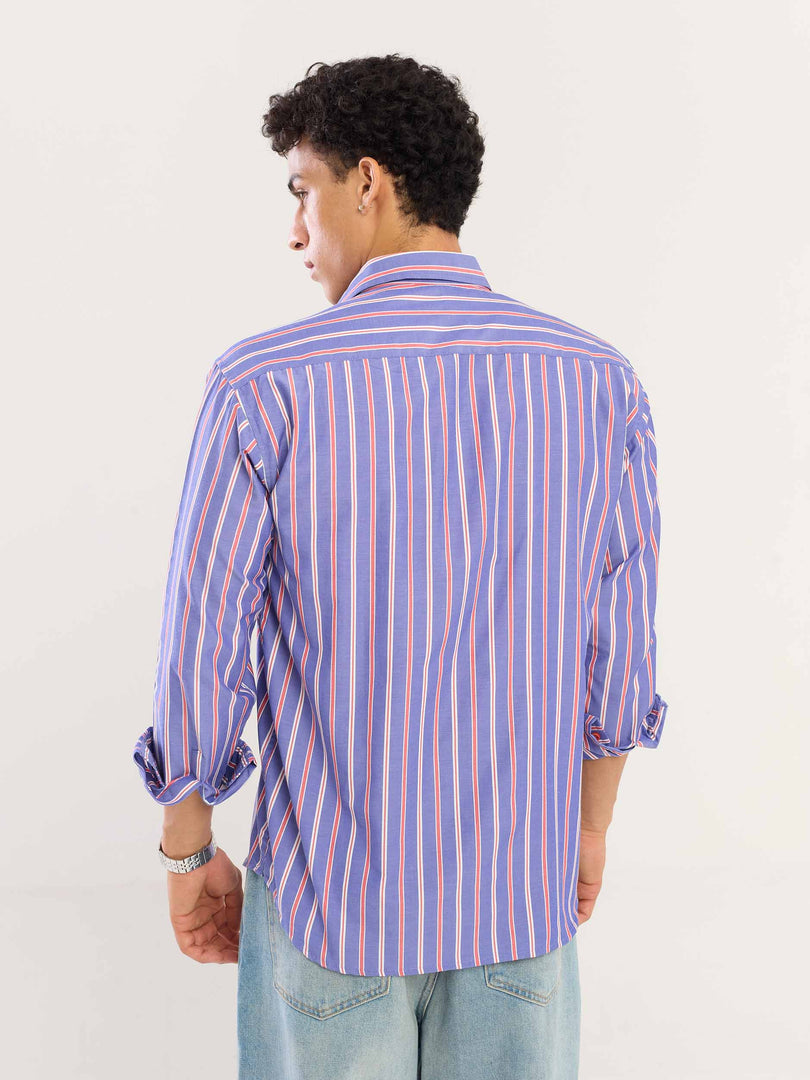 Blue & Red Striped Poplin Shirt
