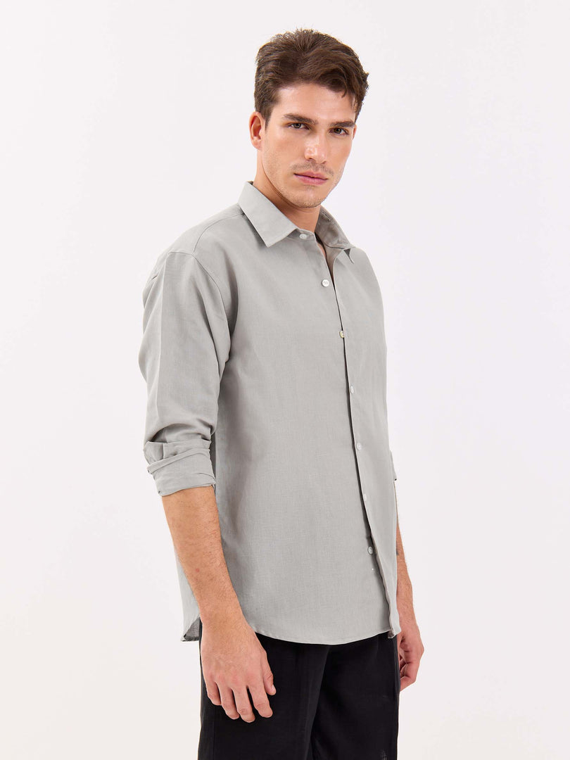 Light Grey Linen-blend Shirt
