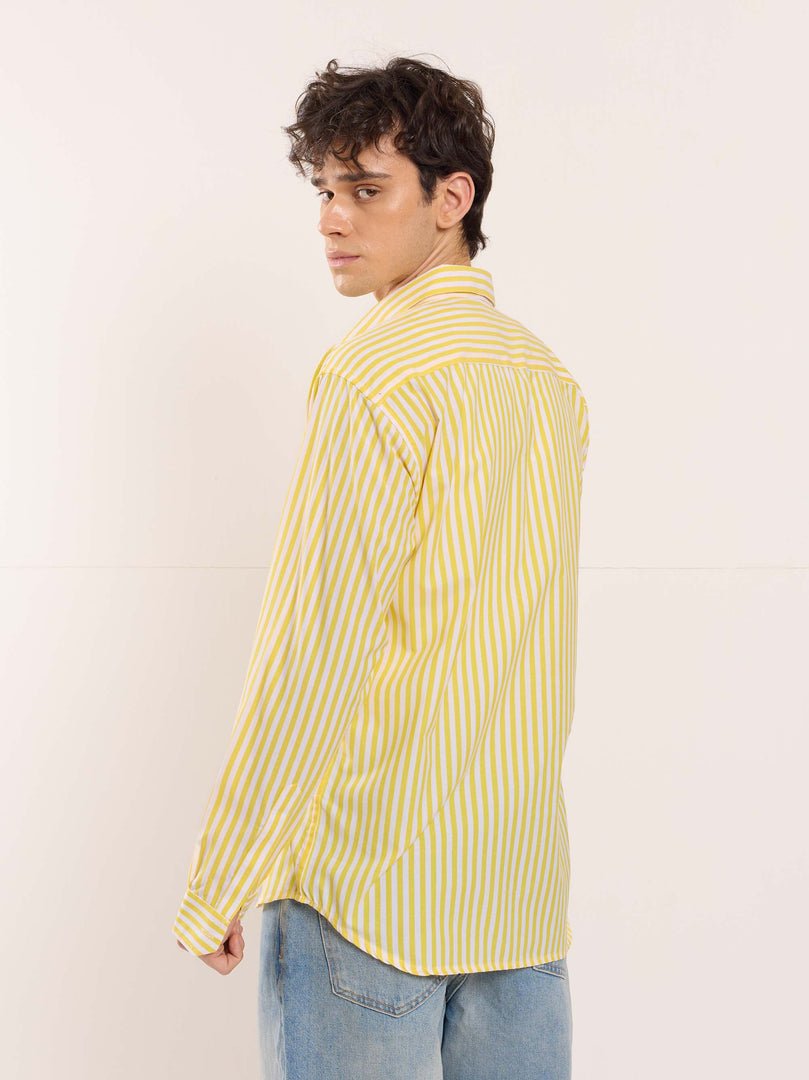 Yellow & White Poplin Striped Shirt