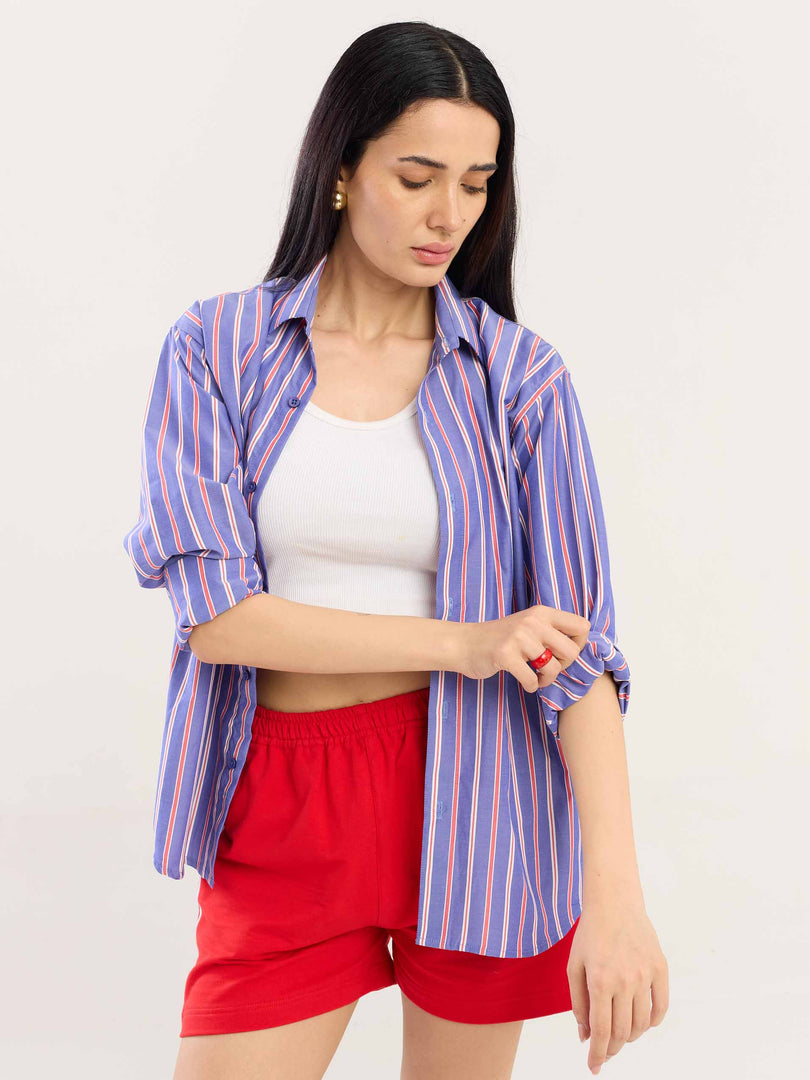 Blue & Red Striped Poplin Shirt