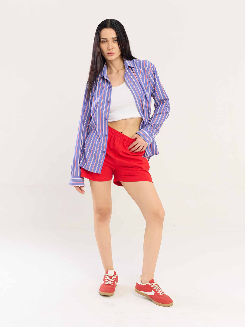 Blue & Red Striped Poplin Shirt