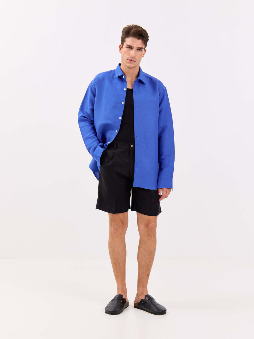Azure Blue Linen-blend Shirt