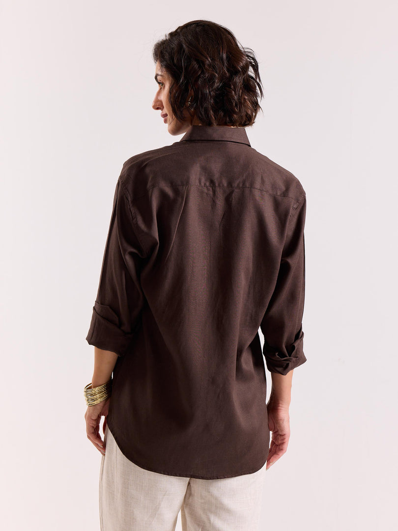 Dark Brown Linen-blend Shirt