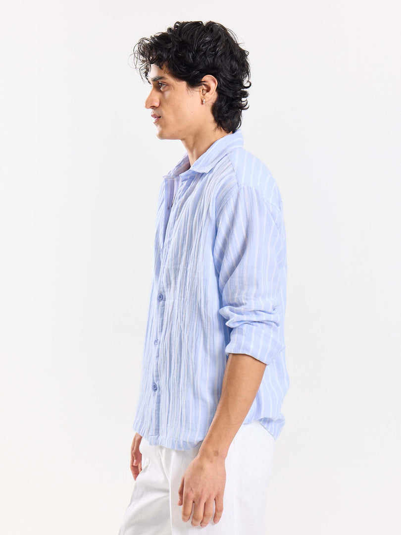 Powder Blue Striped Gauze Holiday Shirt