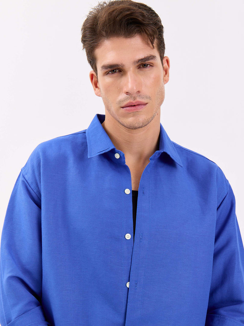 Azure Blue Linen-blend Shirt