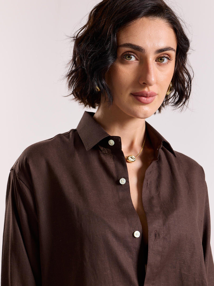 Dark Brown Linen-blend Shirt