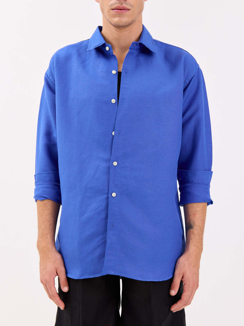 Azure Blue Linen-blend Shirt