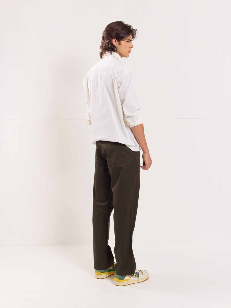 Olive Loose Fit Twill Trousers