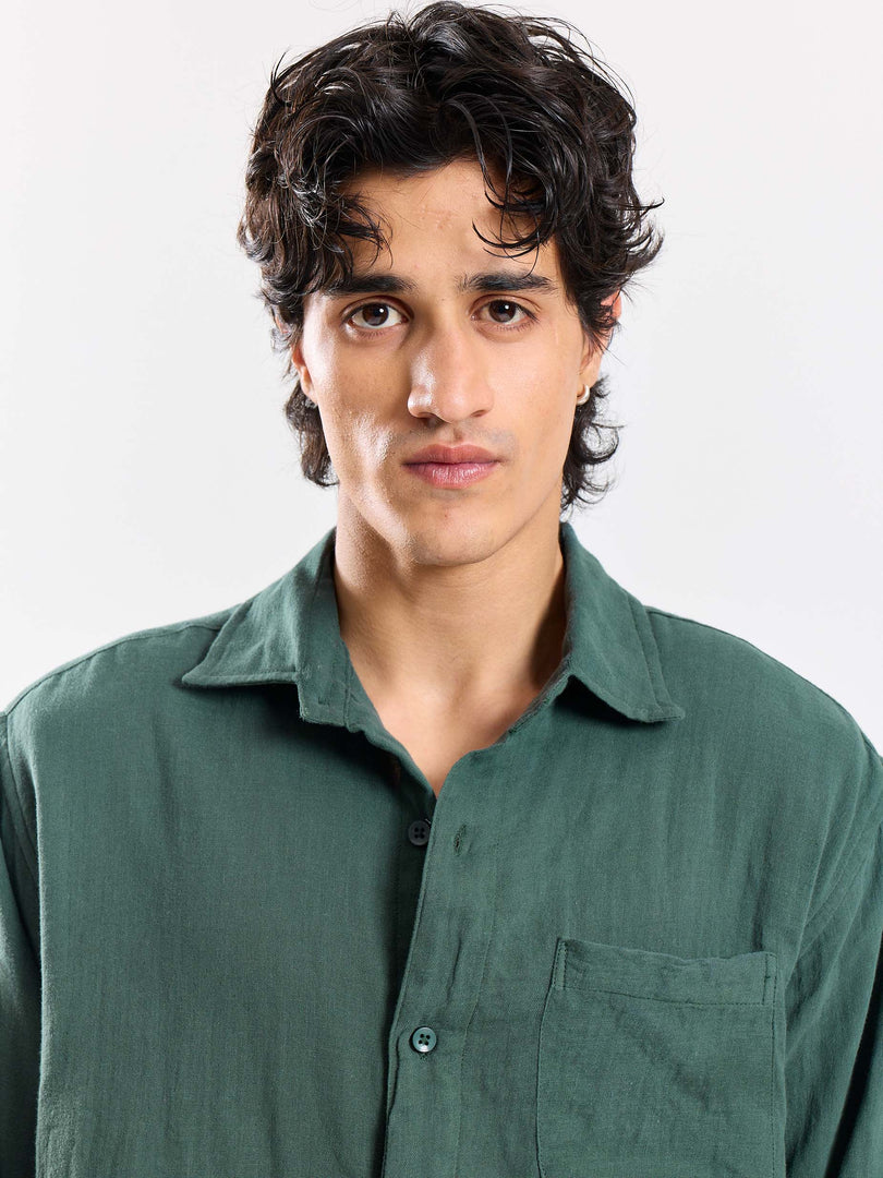 Teal Green Gauze Holiday Shirt