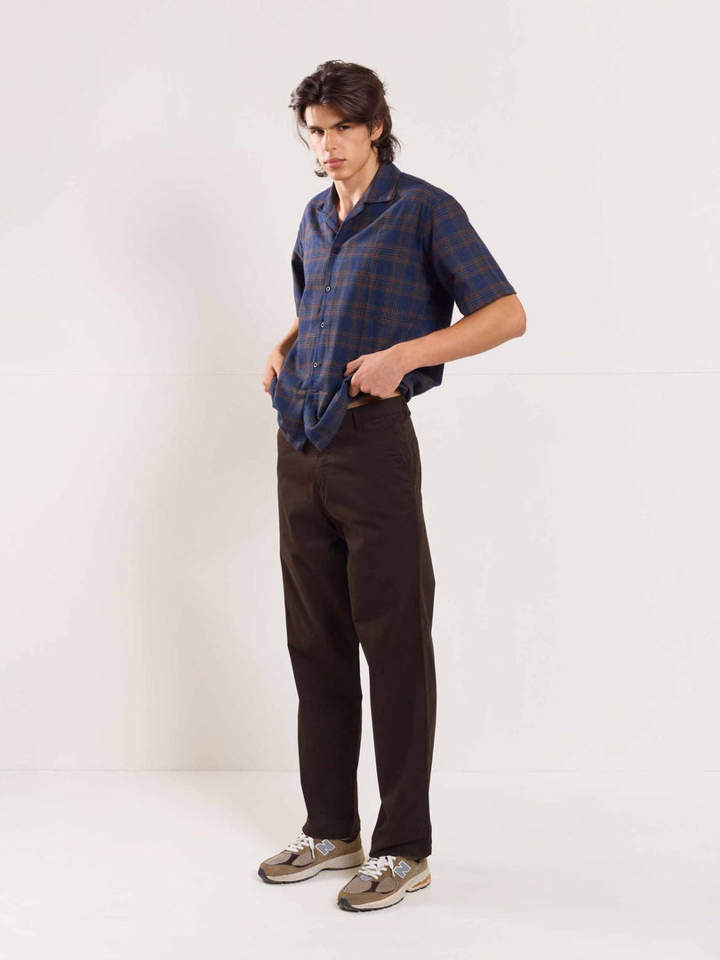 Dark Brown Loose Fit Twill Trousers