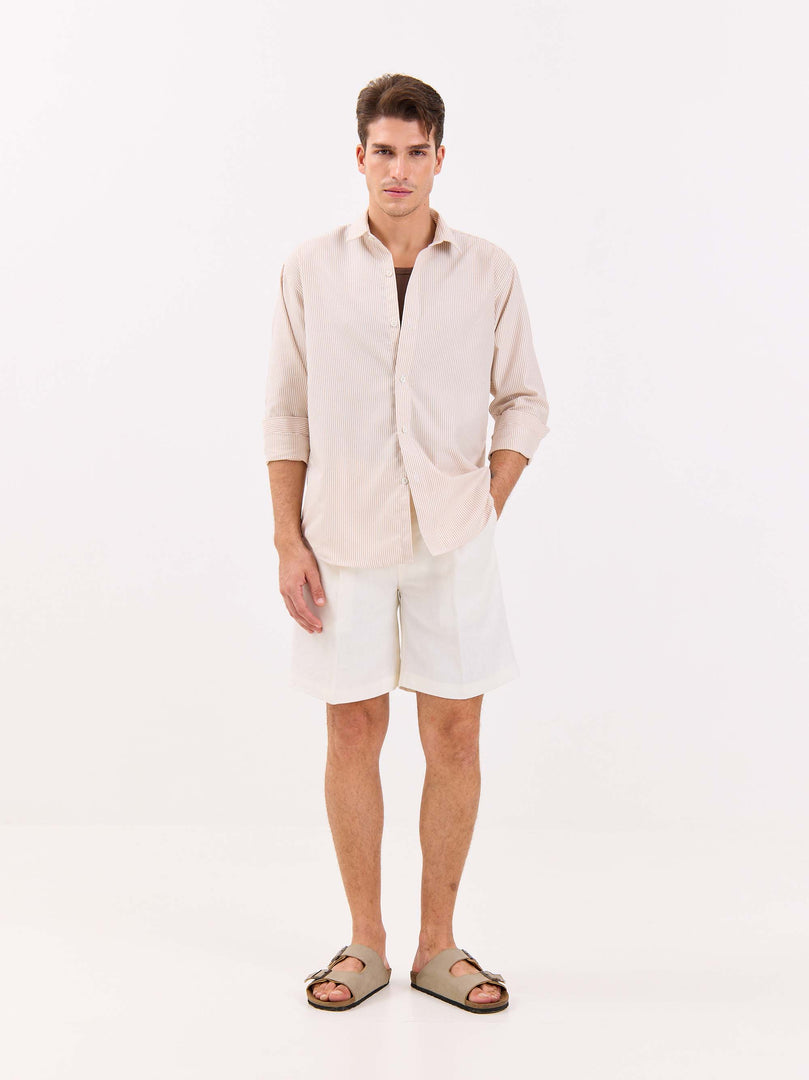 Relaxed Fit Beige Striped Shirt