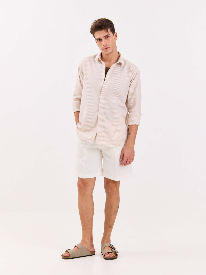 Relaxed Fit Beige Striped Shirt