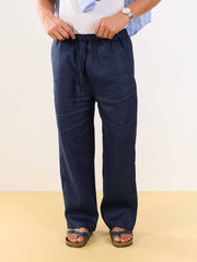 Dark Blue Linen Pull-on Pants