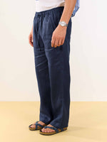 Load image into Gallery viewer, Dark Blue Linen Pull-on Pants

