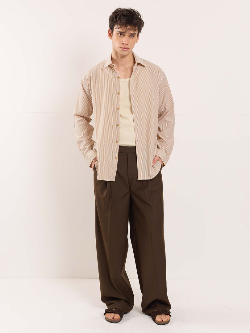 Beige Poplin Striped Shirt