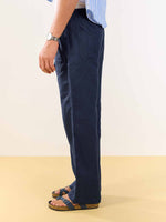 Load image into Gallery viewer, Dark Blue Linen Pull-on Pants

