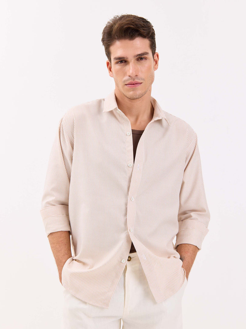 Relaxed Fit Beige Striped Shirt