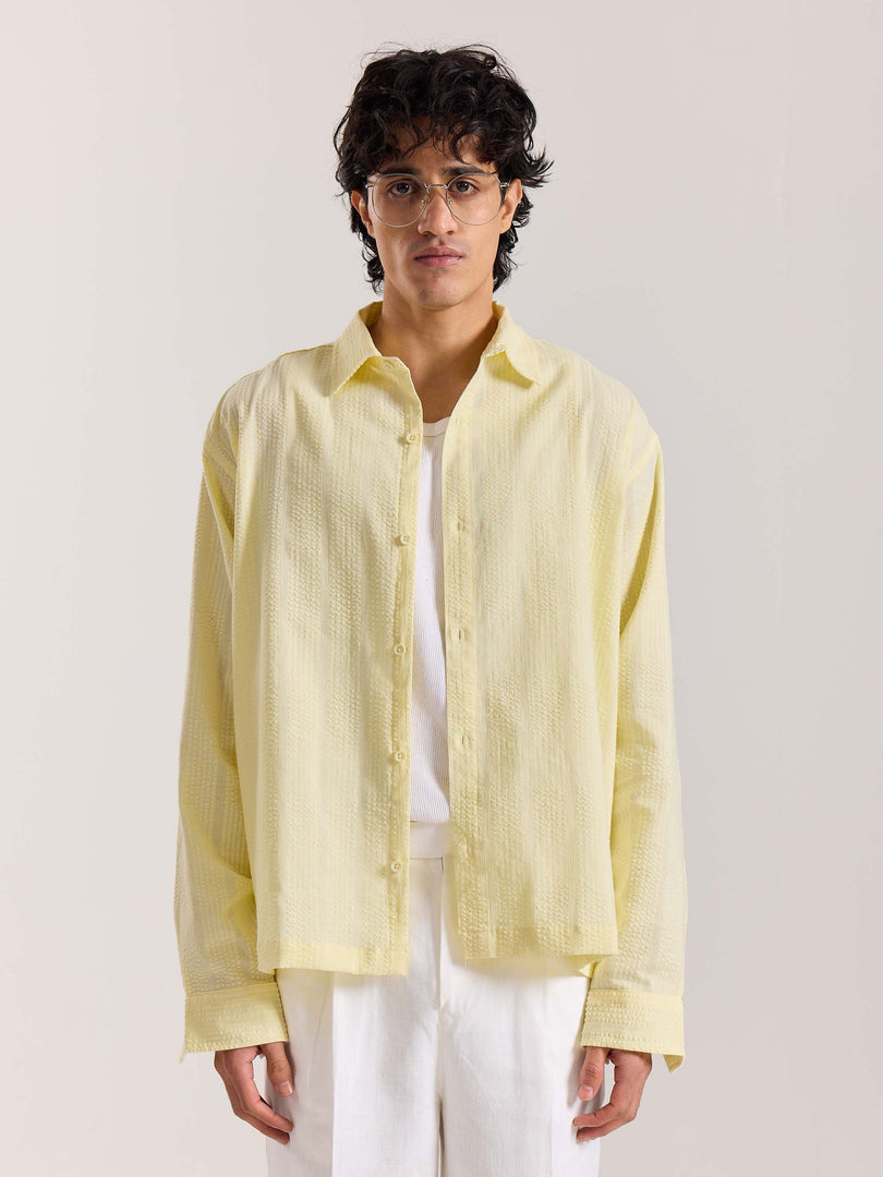 Relaxed Fit Light Yellow Textured Shirt