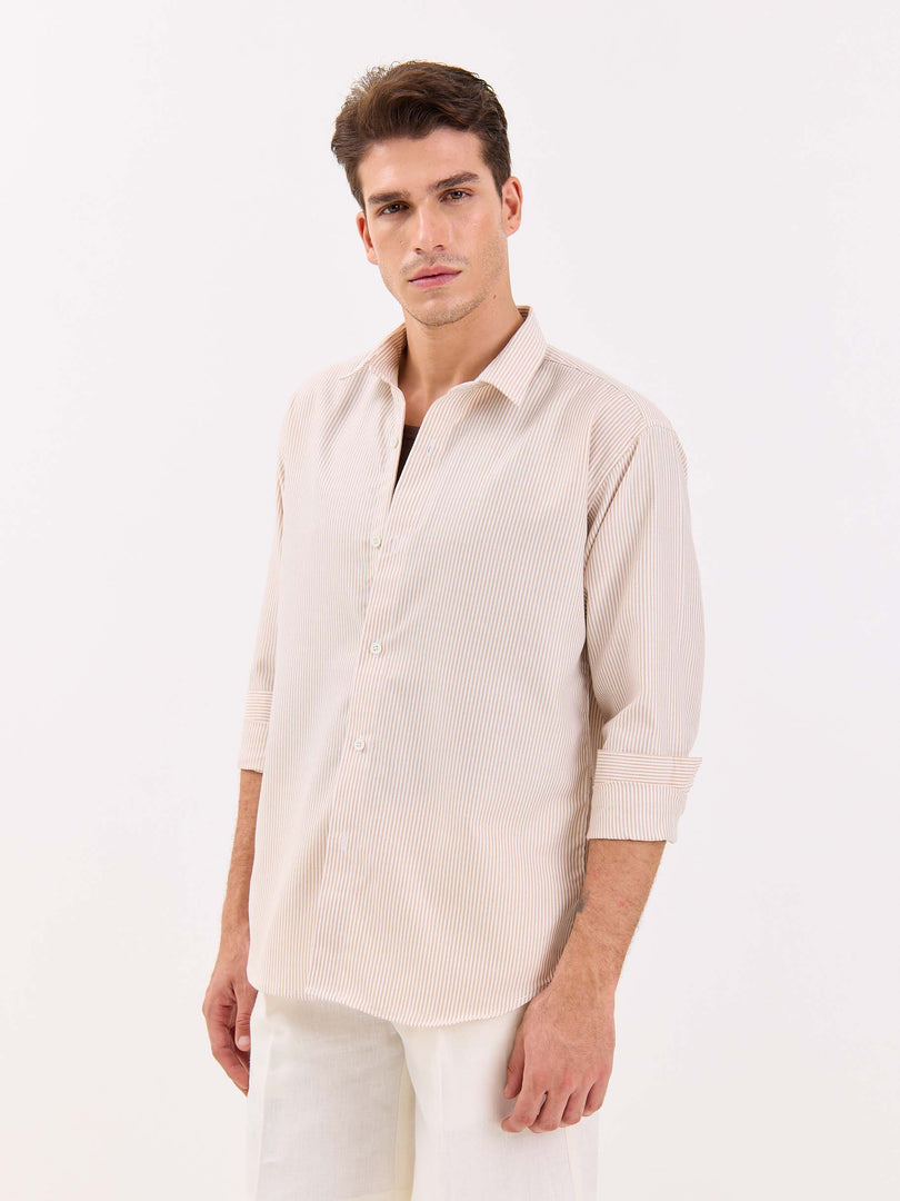 Relaxed Fit Beige Striped Shirt