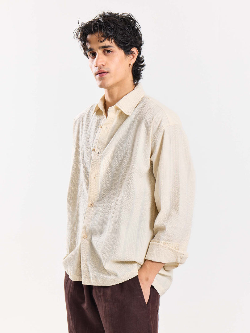 Relaxed Fit Cream Textured Shirt