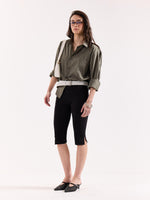 Load image into Gallery viewer, Olive Green Pinstriped Poplin Oversized Shirt