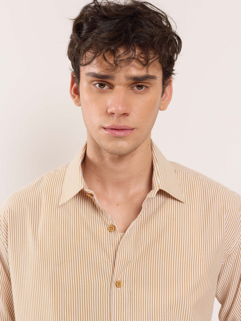 Beige Poplin Striped Shirt