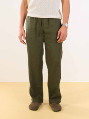 Olive Green Linen Pull-on Pants