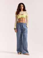 Load image into Gallery viewer, Chambray Blue Linen Pull-on Pants
