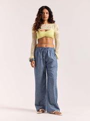 Chambray Blue Linen Pull-on Pants