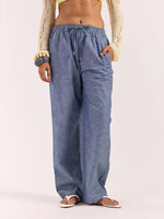 Load image into Gallery viewer, Chambray Blue Linen Pull-on Pants