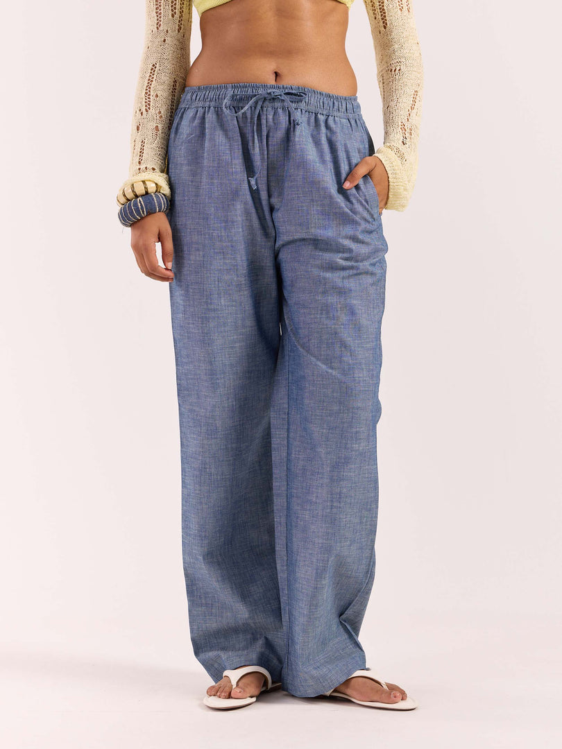 Chambray Blue Linen Pull-on Pants