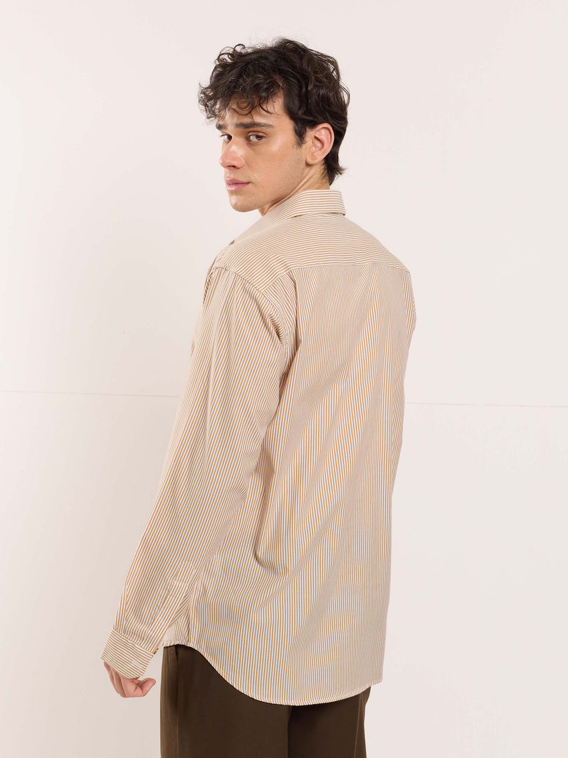 Beige Poplin Striped Shirt