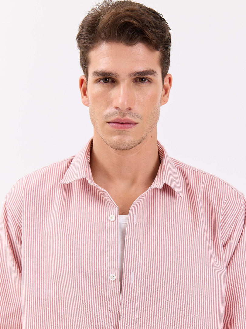 Relaxed Fit Red Striped Shirt