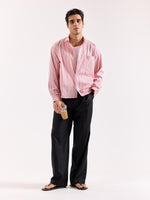 Load image into Gallery viewer, Salmon Pink &amp; Blue Striped Poplin Oversized Shirt