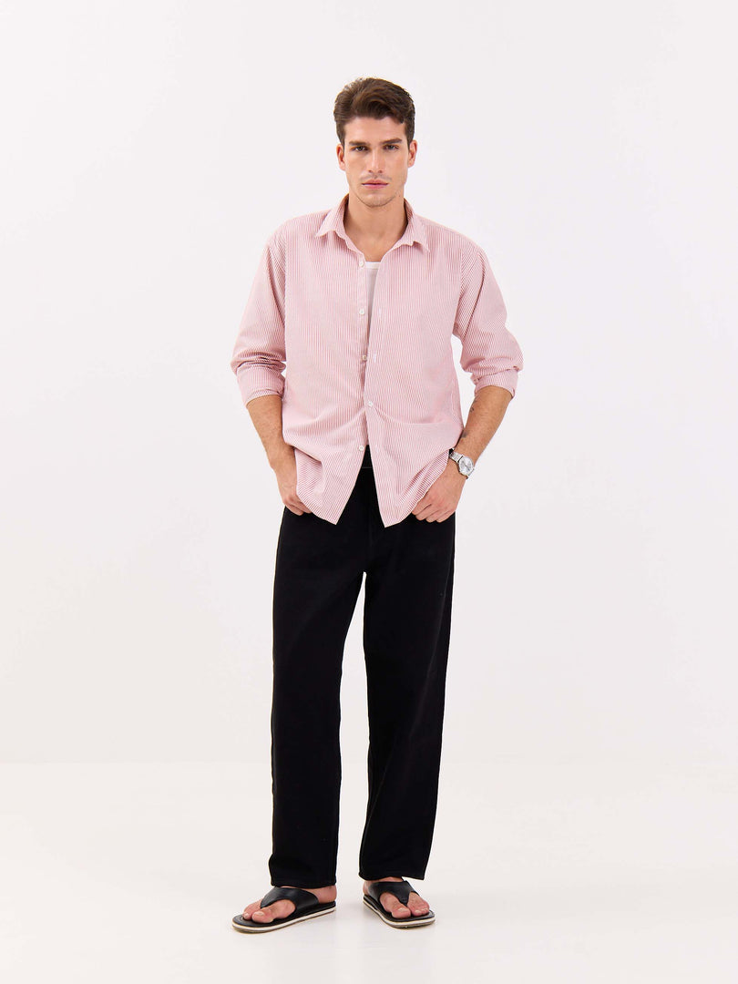 Relaxed Fit Red Striped Shirt