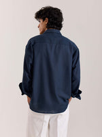 Load image into Gallery viewer, Navy Blue Linen Cropped Shirt