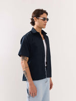 Load image into Gallery viewer, Dark Blue Twill Cropped Shirt
