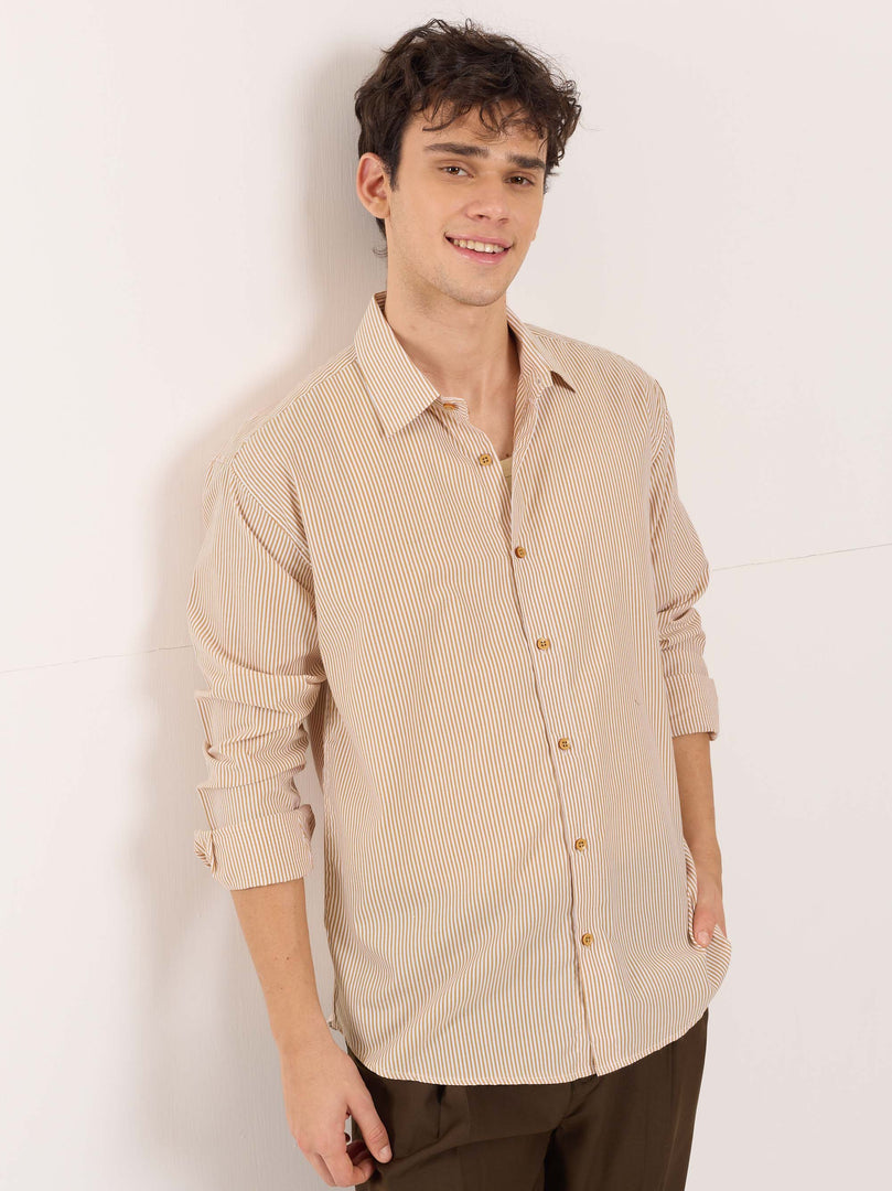 Beige Poplin Striped Shirt