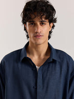 Load image into Gallery viewer, Navy Blue Linen Cropped Shirt