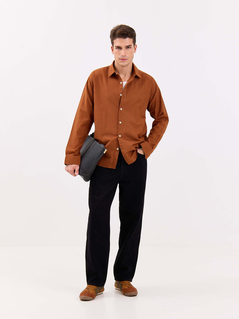 Rust Brown Linen-blend Shirt
