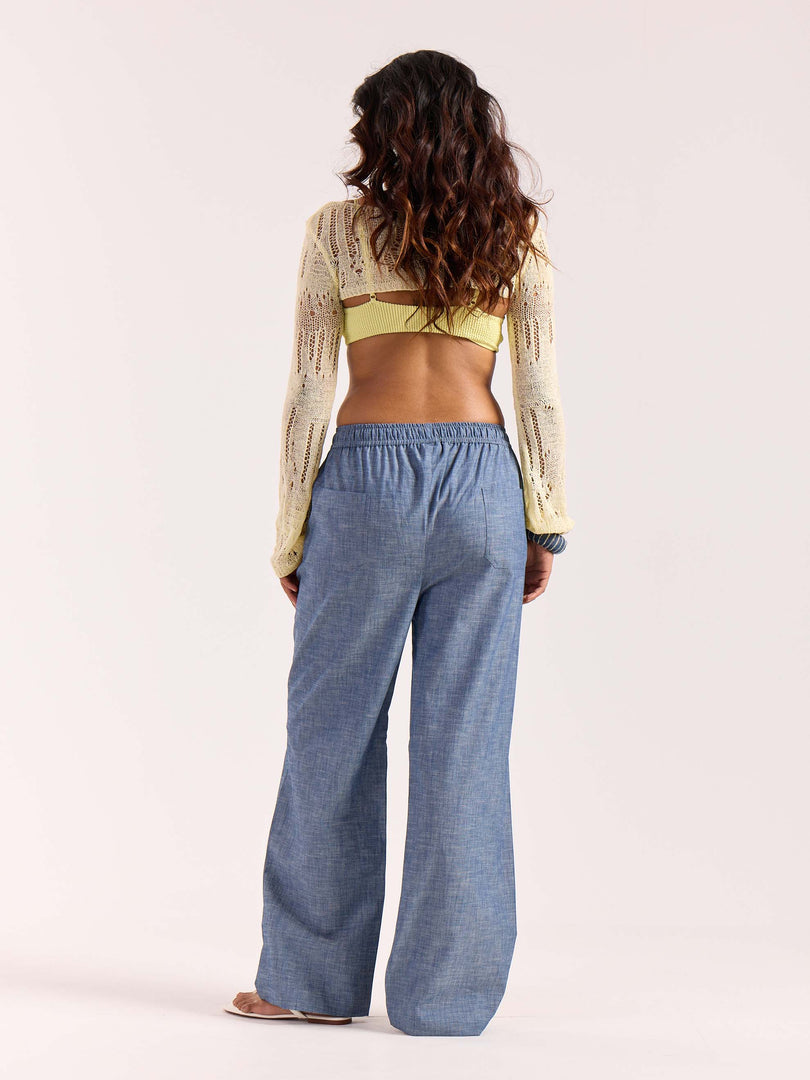 Chambray Blue Linen Pull-on Pants