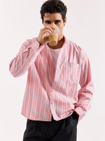 Load image into Gallery viewer, Salmon Pink &amp; Blue Striped Poplin Oversized Shirt