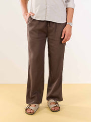 Dark Brown Linen Pull-on Pants