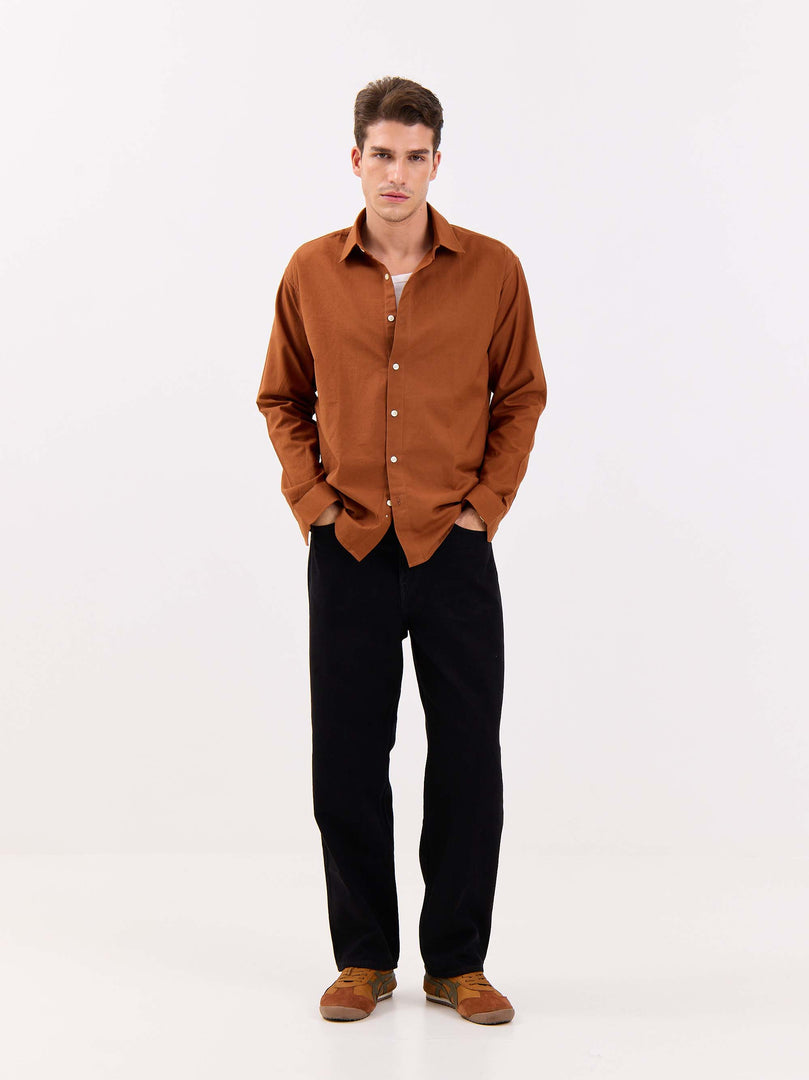 Rust Brown Linen-blend Shirt