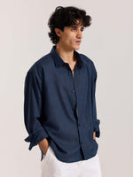 Load image into Gallery viewer, Navy Blue Linen Cropped Shirt
