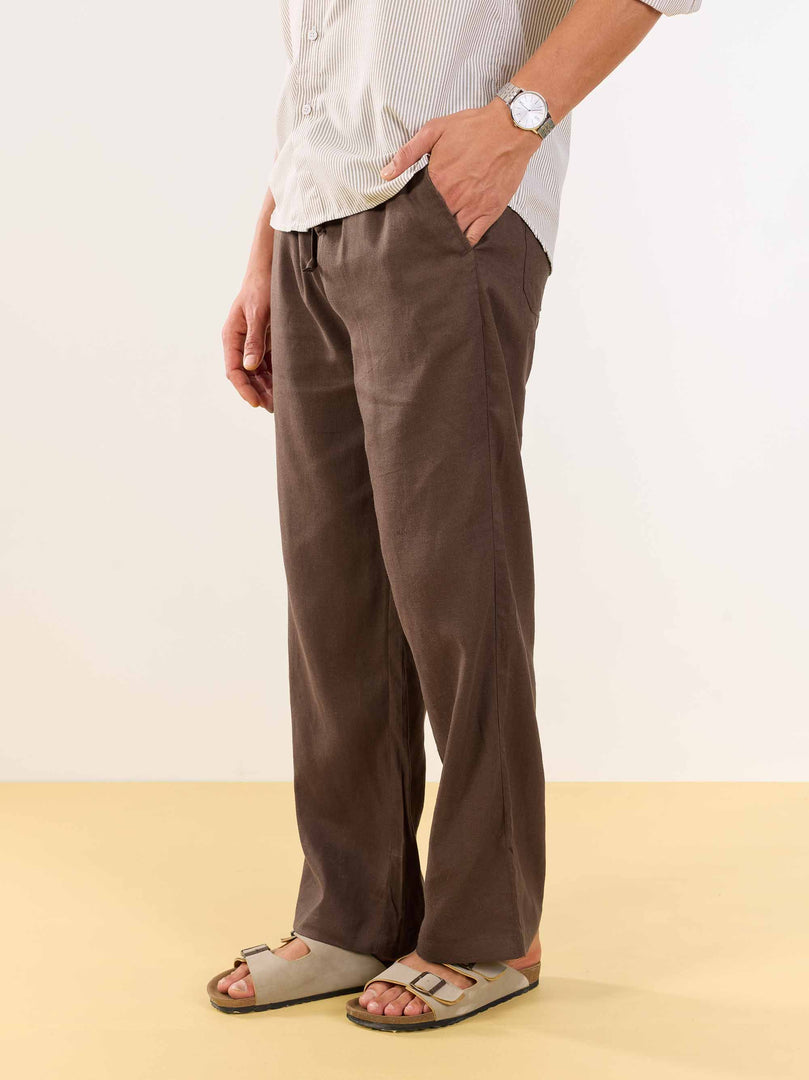 Dark Brown Linen Pull-on Pants